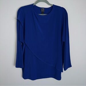 Clara Sun Woo Long Sleeve Tunic Top Blouse-Royal Blue-Crossover Front-Large